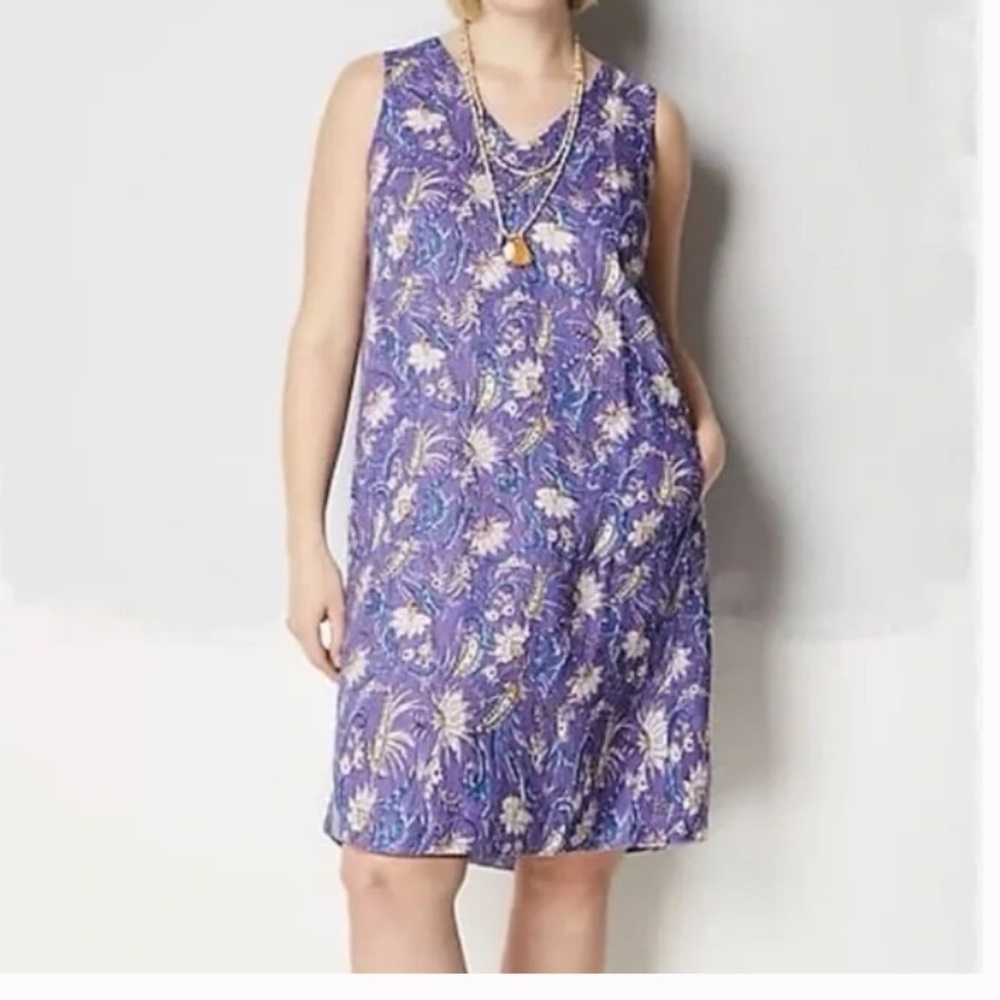 J. Jill Love Linen Purple Floral Dress Size Large Floral shift sleeveless